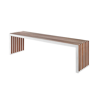 Modern Walnut Wood Bench with Stainless Steel Base – Entryway, Bedroom, or Living Room Seating