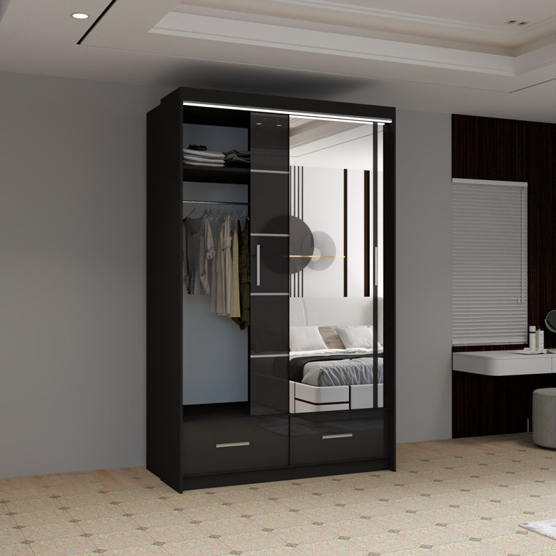 Desilets 2 Door Wardrobe, 220 cm H x 66 cm W x 150 cm D, Black