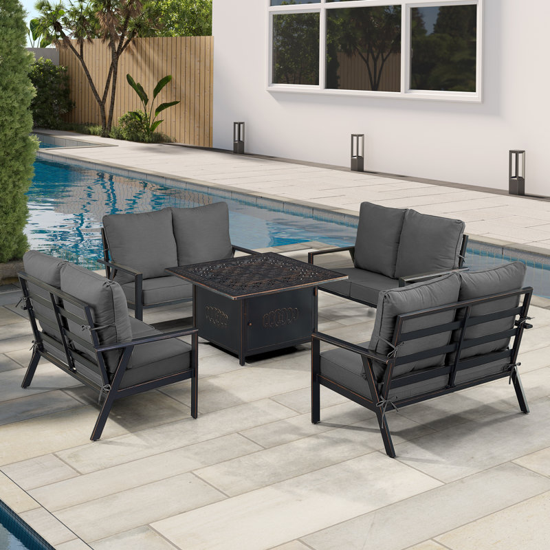 Tetsuya Outdoor 6 - Piece Conversation Set, Black