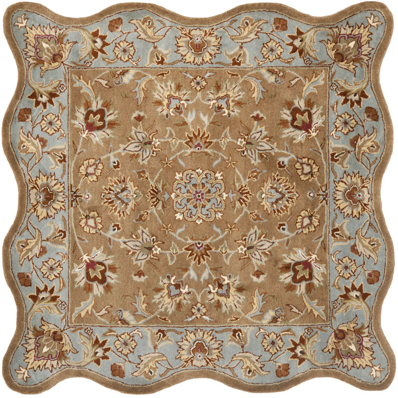 Tapis beige / bleu en laine touffeté à la main Cranmore, Carré 6 pi et 6 pi