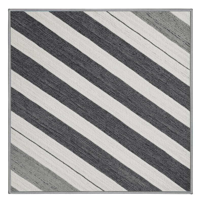 Washable Mist Gray White Striped Area Rug, Square 3'