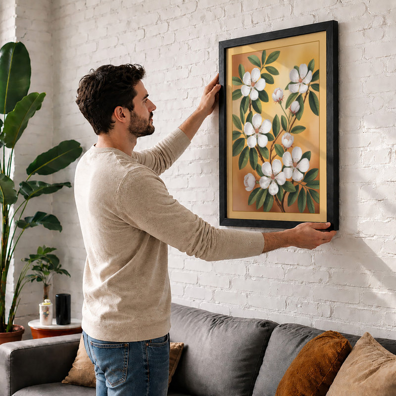 Flowering Study Botanical - Framed Print, A4 - 29.7 x 21.0 cm, White