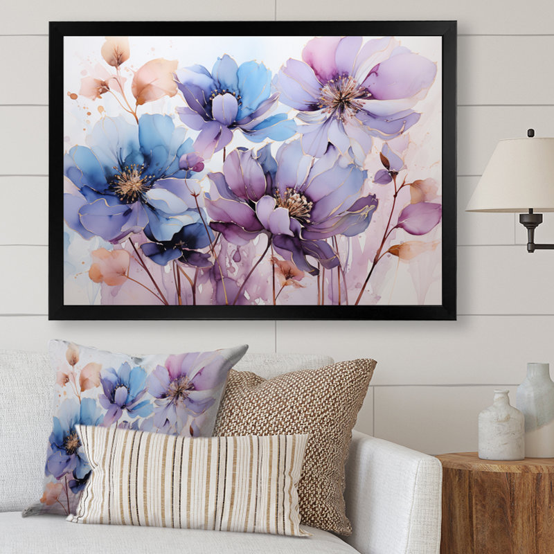 «Mauve Botanical Serenade III - Abstract Botanicals», impressions sur toile, L 40 po x H 30 po, Cadre simple noir