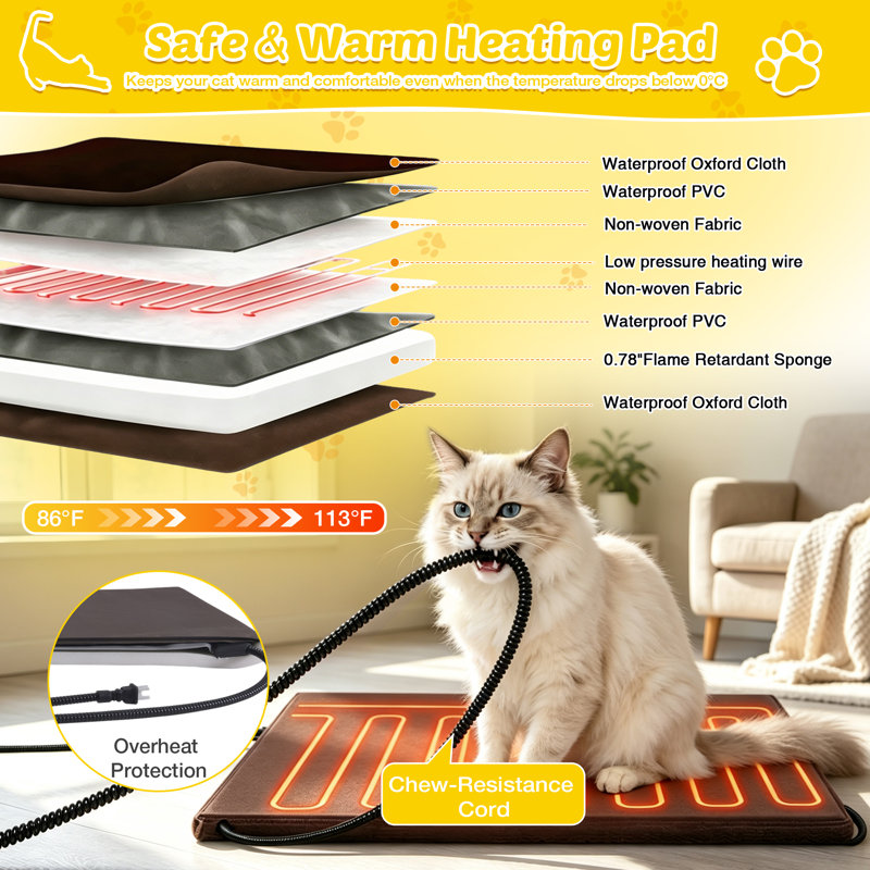 Maison de chat chauffée pour chats d'extérieur avec doublure isolante pour l'hiver, cage de chat à température contrôlée, abri pour chat intérieur avec coussin chauffant