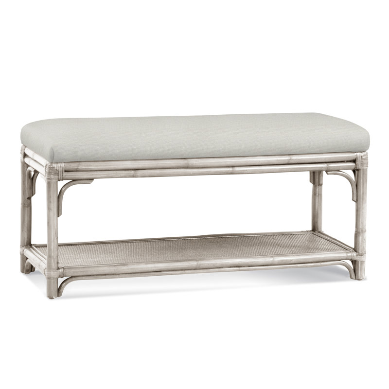 Banc de rangement en osier Summer Retreat, Blanc antique givré, Rayures denim; 0206-61