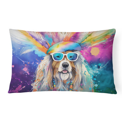Bearded Collie Hippie Dawg Fabric Decorative Pillow