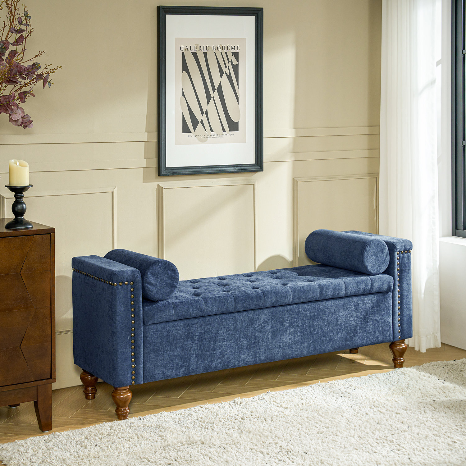 Storage Bench with Two Circular Pillows