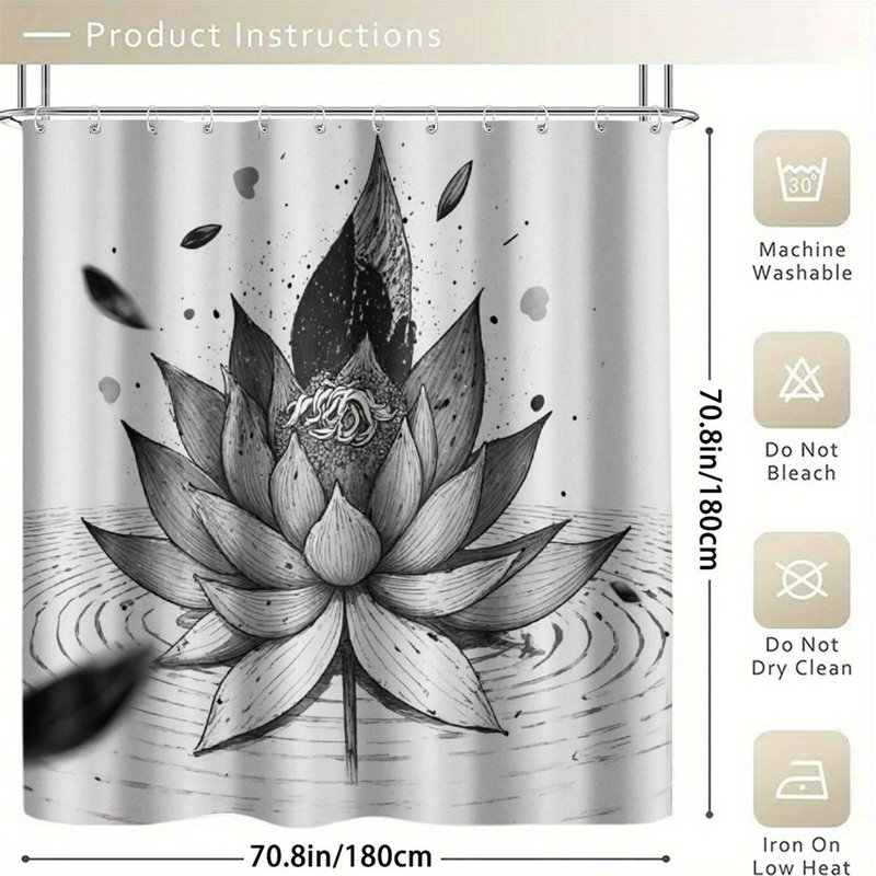 Rideaux de douche à motif floral noir et blanc pour salle de bain 71 po x 71 po, Motif floraux gris