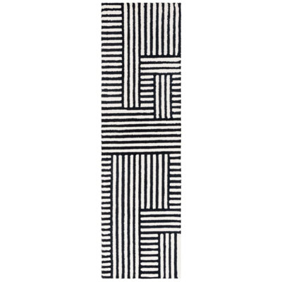 Elsbeth Ivory Black Hand-Tufted Geometric Wool Rug