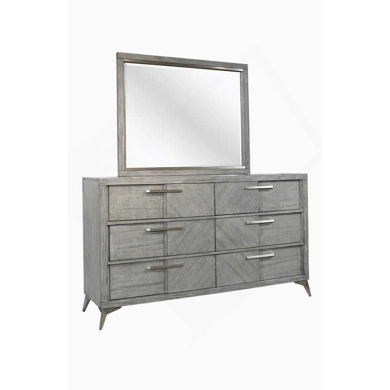 Commode 6 tiroirs en placage assorti gris