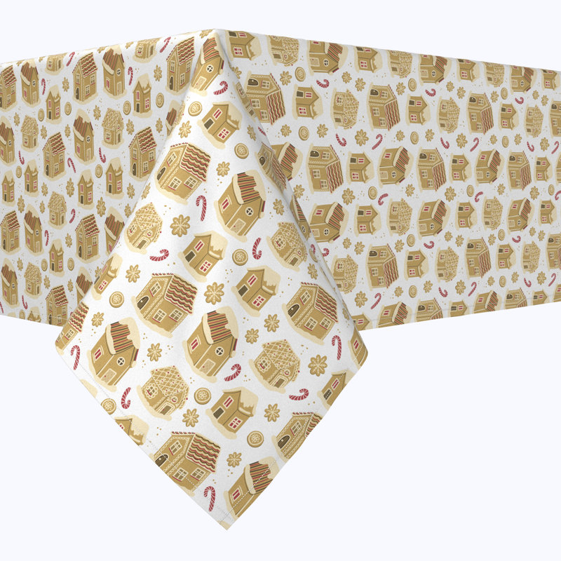Geometric Christmas Tablecloth, 90" L x 90" W, Gingerbread Cookie Houses