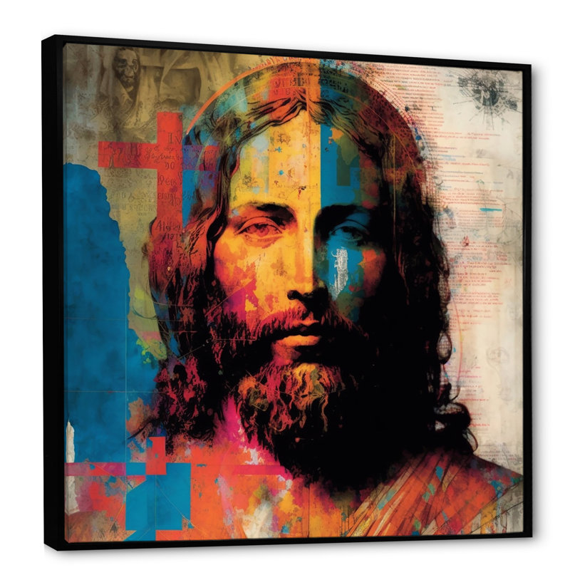 Pop Art Portrait de Jésus III, H 16 po x l 16 po x P 1 po, Toile avec cadre flottant noir