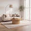 Table basse ronde cannelée avec plateau épais en parquet.-2133672623