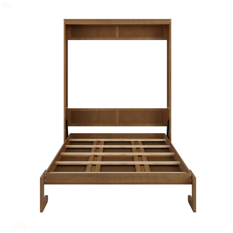 Armoire de lit en bois massif avec rotin Murphy, Noyer, Lit double