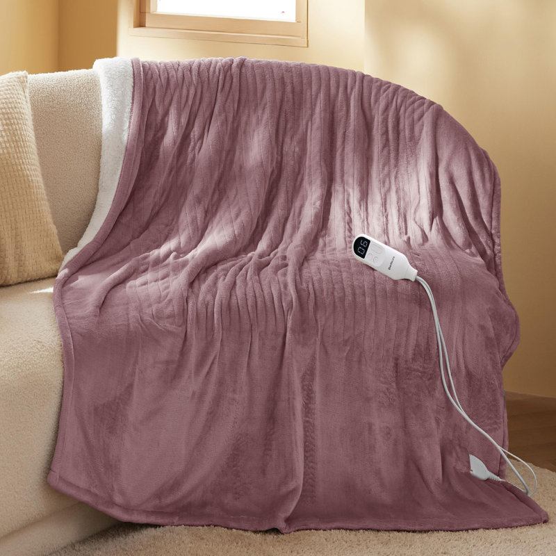 Winter Heated Blanket, Soft Flannel Electric Blanket with 4 Time Settings, 6 Heating Settings, Throw, Classic Woodrose