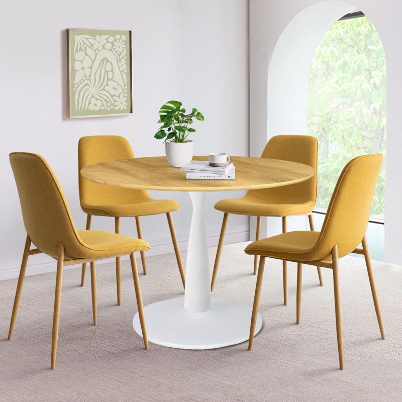 Ensemble de salle à manger 4 personnes avec table ronde Folmar, Jaune