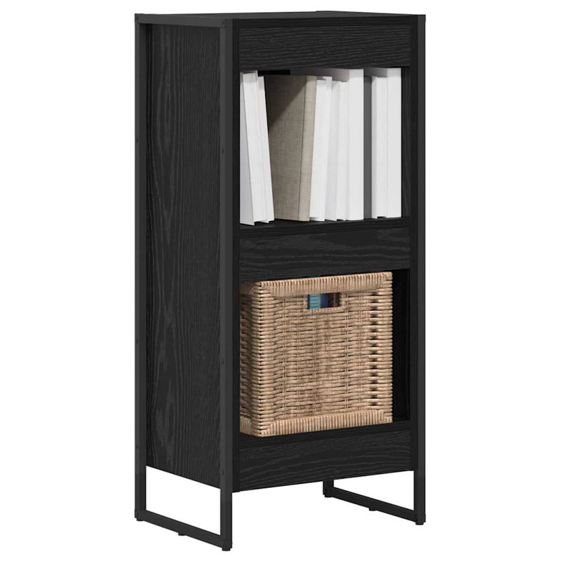 Steel Book Cabinet Bookcase, (2 Shelves) 86.5cm. H x 40cm. W x 30cm. D, Black Oak