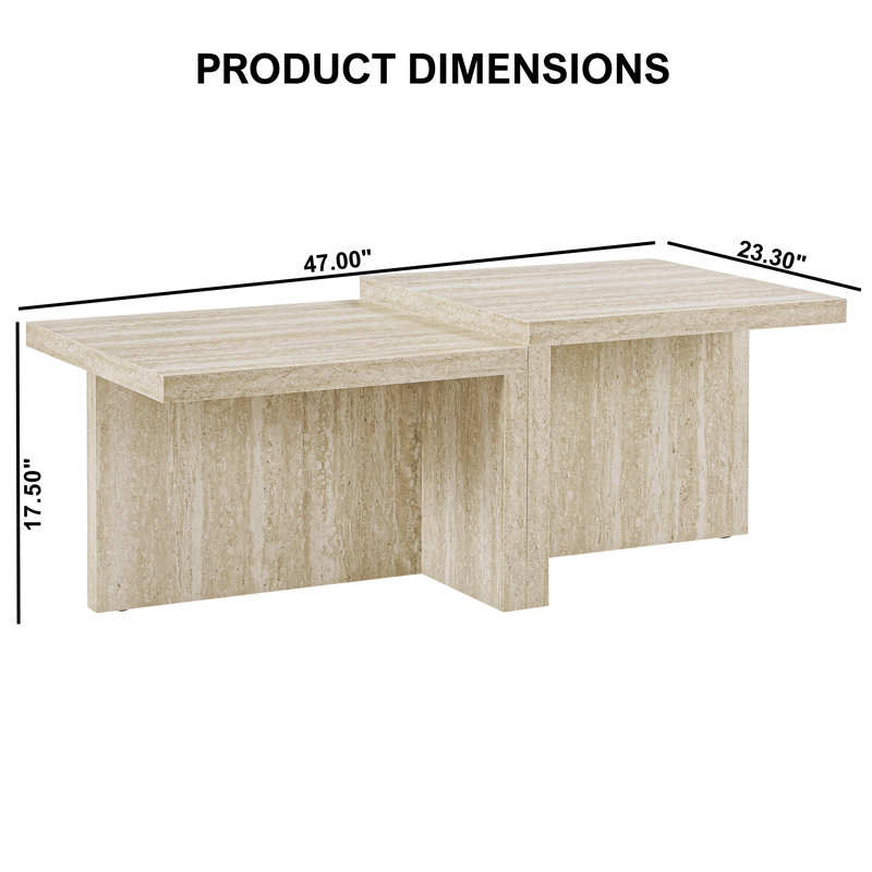 Table basse à 2 niveaux en stratifié de style travertin rectangulaire moderne et contemporain