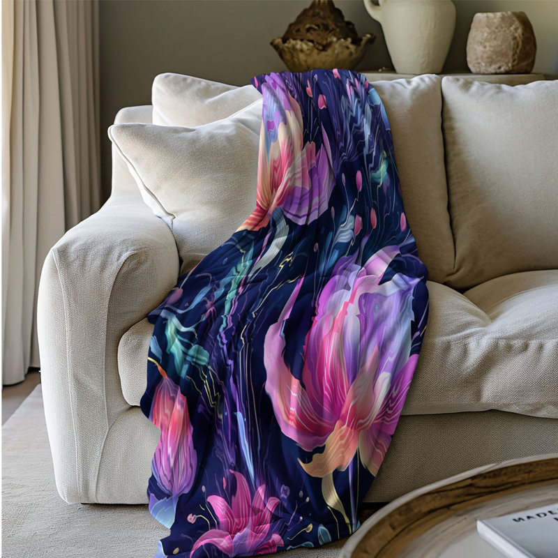 Jeté Whimsical Dreamy Florals - 1 pièce Sherpa Premium, Lit simple