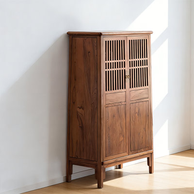 Retro Walnut Solid Wood Accent Cabinet