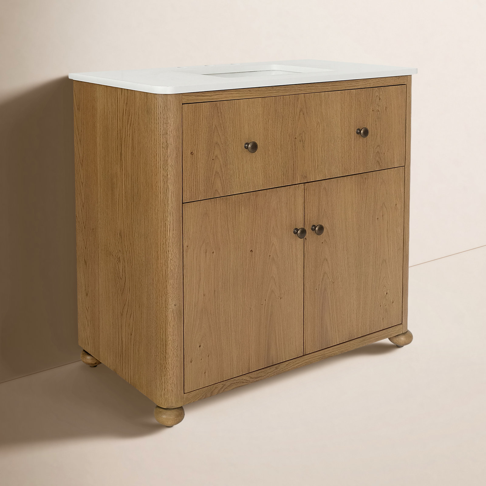 Tata Oak Bunfoot Bathroom Vanity with Quartz Top, 36"