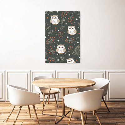 Mignon motif de hibou hivernal abstrait, impression d'art mural forêt contemporaine