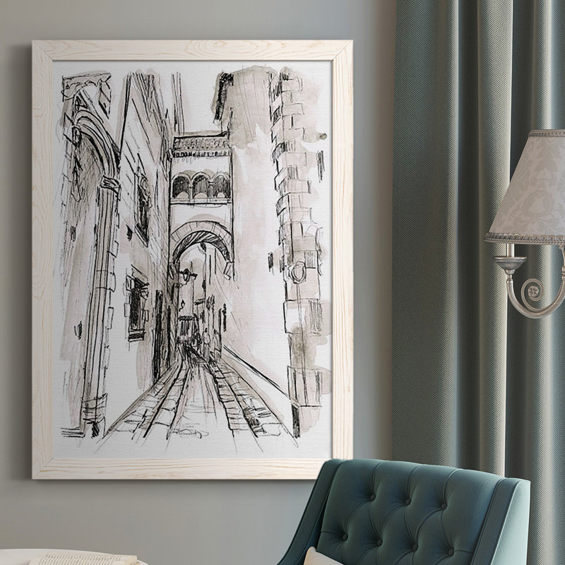 " Europe Street Sketches II ", White, 37.5" H x 27.5" W x 1" D