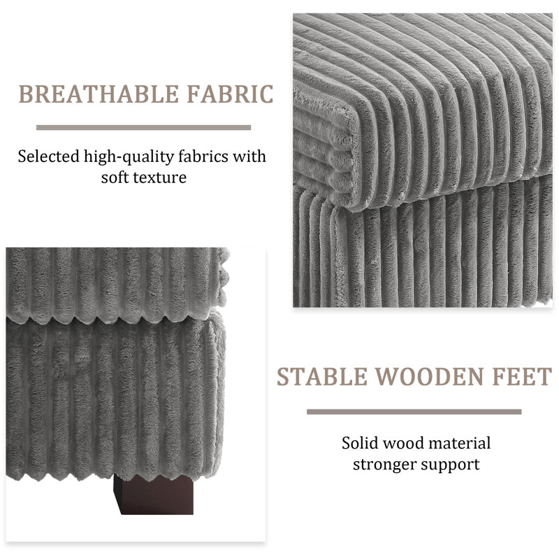 Canapé modulaire rembourré 4 pièces en flanelle de fourrure de lapin gris clair avec coussins décoratifs et repose-pieds 4 pièces