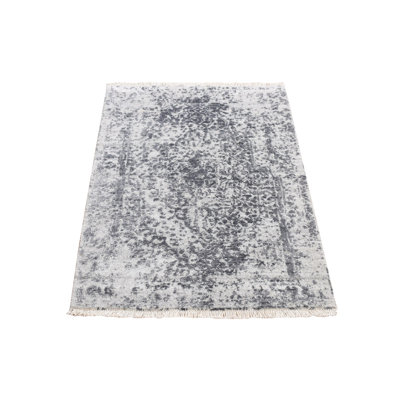 Tapis gris nouvel âge en soie rectangulaire 2 pi 1 po x 3 pi 1 po Carlose