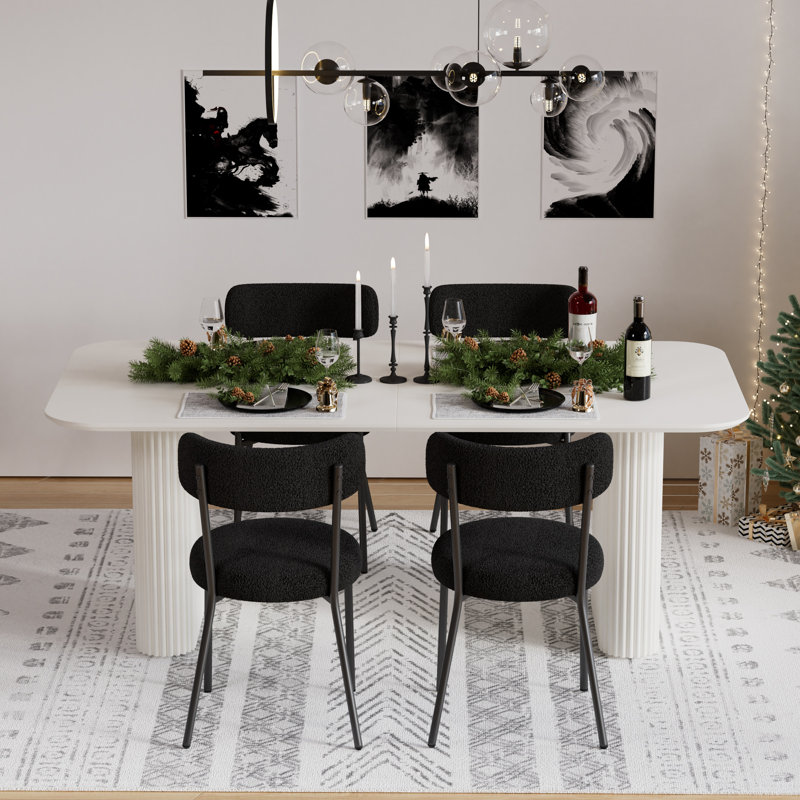 Ensemble de salle à manger rectangulaire à double piédestal avec table de salle à manger de style crème, 5, Blanc