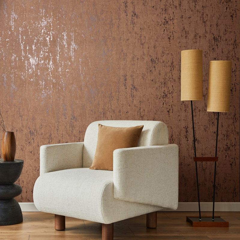 City Romance Collection Metallic Worn Plaster Wallpaper Roll, Bronze