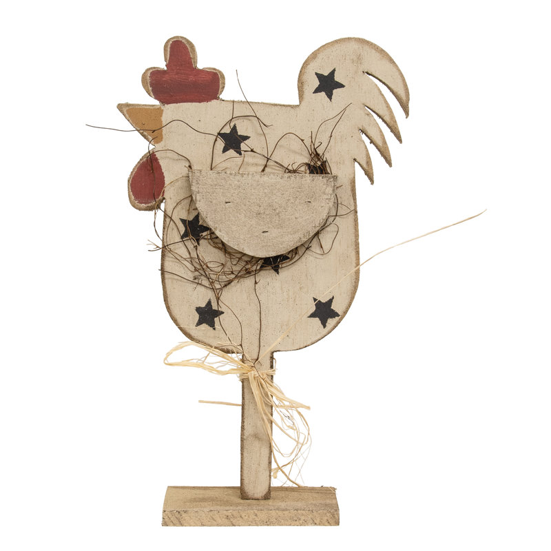 Poulet rustique avec étoiles en bois sur base H 18,5 po