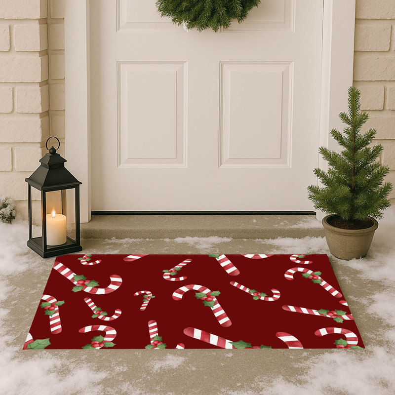 Paillasson Watercolor Christmas, Rouge, L 17 po x L 24 po