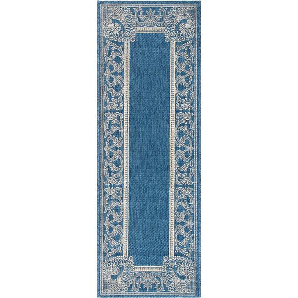 Bungalow Rose Cotton Blue/Natural Indoor/Outdoor Rug | Wayfair