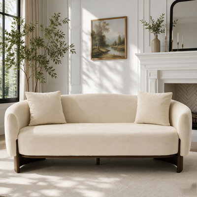 Curved Boucle Sofa with Wooden Frame and Sculptural Silhouette