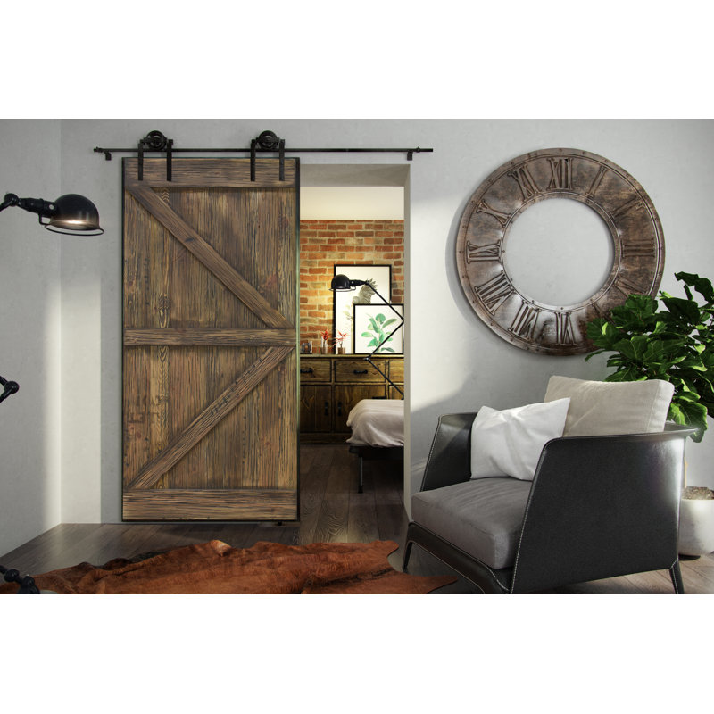 Frey Solid Pine Sliding Door, Brown