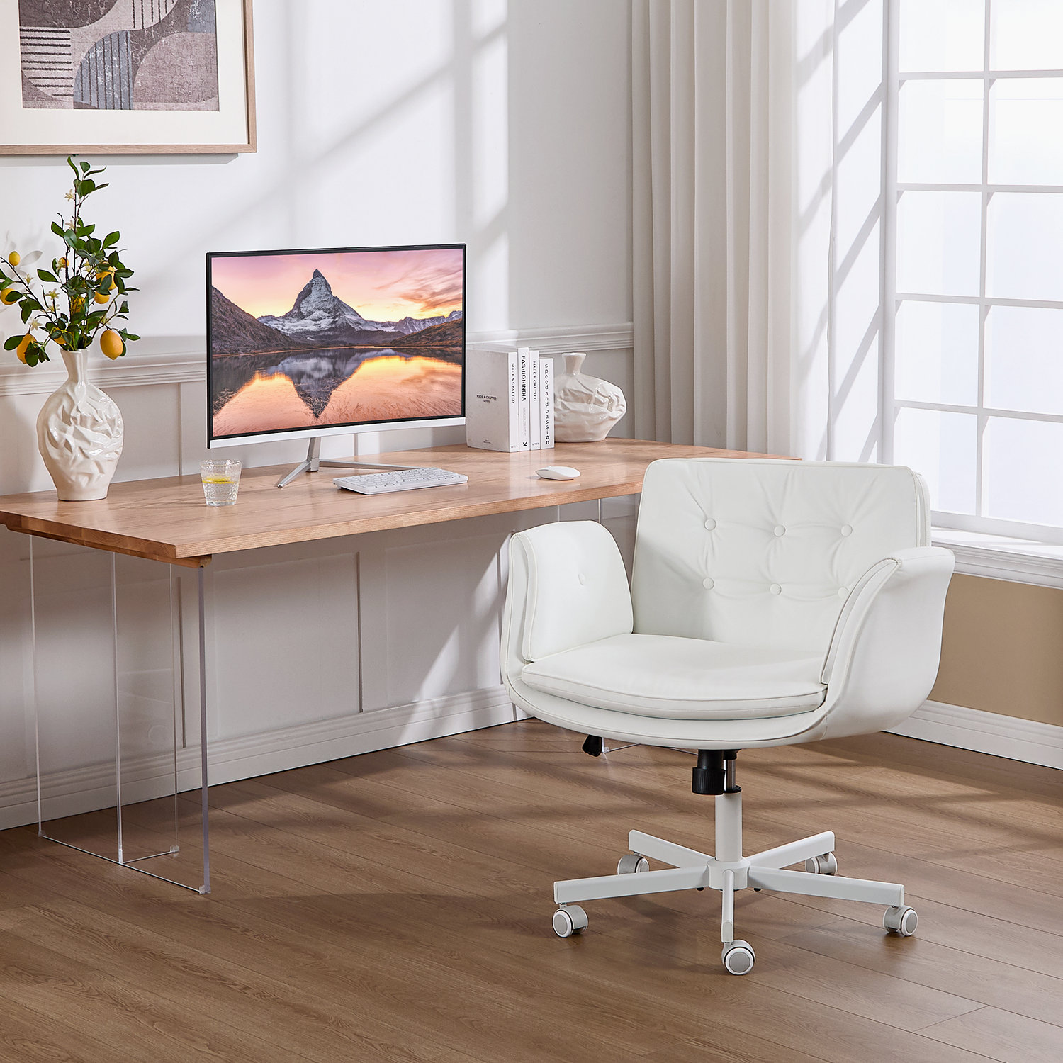 Office Chair with Lumbar Support, White, White