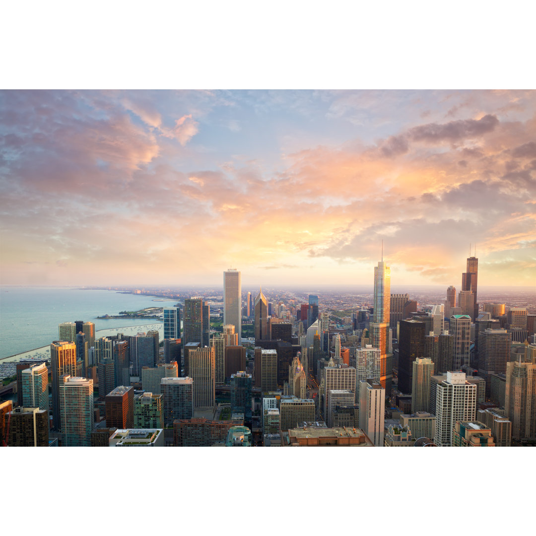 Chicago Sunset von Dibrova - Foto ohne Rahmen auf Leinwand