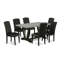 Ensemble de table de salle à manger 7 pièces - 6 chaises de salle à manger en cuir de polyuréthane noir avec dossier haut et table de ciment moderne - Finition noire brossée-38387568-114791565