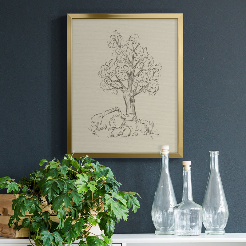 Wooded Path II - toile avec cadre de qualité supérieure - prête à être accrochée, Toile avec cadre doré