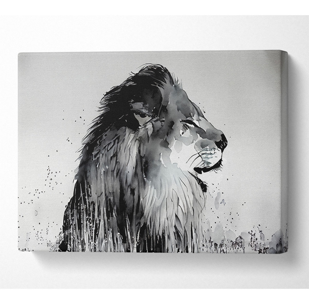 Lion On Watch Black N White - Kunstdrucke auf Leinwand - Wrapped Canvas