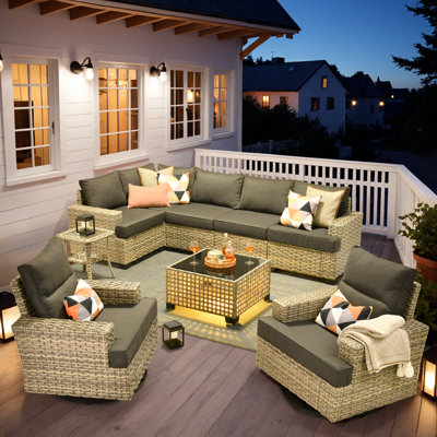 Outdoor Sofa 9-Piece Set With Coffee Table, Deep Size And Thick Cushion