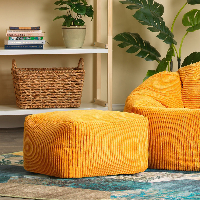 icon Amara Beanbag Footstool Corduroy Navy Blue, Ochre Yellow