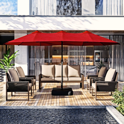 15 x 9 FT Large Double Top Rectangular Red Patio Umbrella with Fillable Base