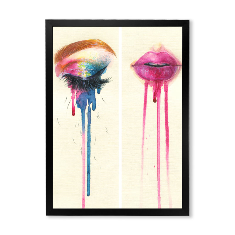Eyes & Lips With Vivid Make Up - Décoration murale glam sur toile, H 20 po x l 12 po x P 1 po, Toile avec cadre noir
