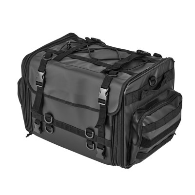Sac de queue de moto, sac de siège arrière extensible de 40 à 60 litres avec housse de pluie imperméable, rangement de bagages pliable pour sports d'extérieur avec sangles d'épaule, poche et cordon élastique, noir