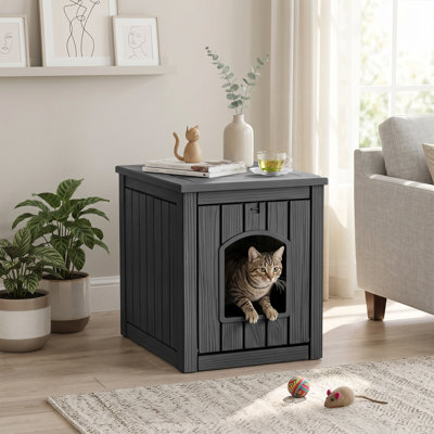 3-in-1 Resin Pet House: Hidden Litter Box Enclosure with Side Table