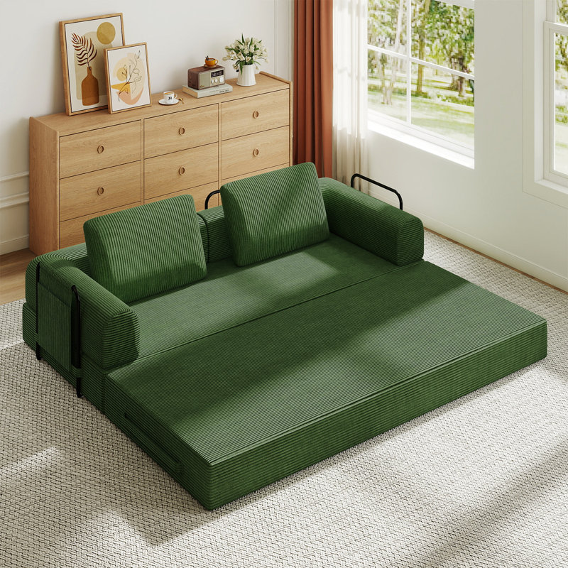 Canapé-lit convertible avec coussin cylindrique, Vert