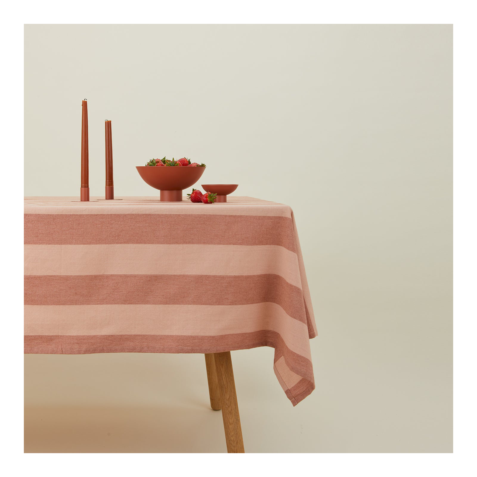 Essential Striped Tablecloth, Blush/Terracotta