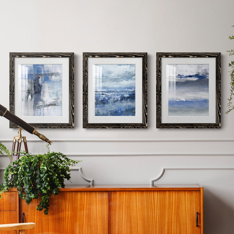 «Soft Solace Indigo», ensemble de 3 cadres photo, H 31,5 po x l 43,5 po x P 1 po, Noir